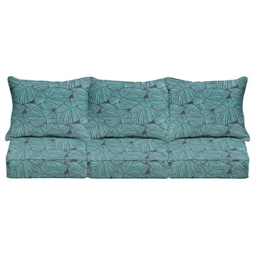 Blue Tropical Outdoor Corded Deep Seating Sofa Pillow and Cushion Set, 23x25x5