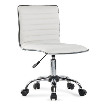 Ergonomic Low Back Armless Ribbed Swivel Task Chair, White