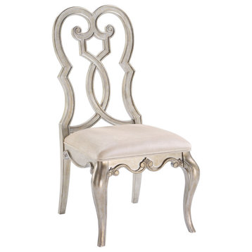 Esteban Side Chair, Beige Fabric and Antique Champagne