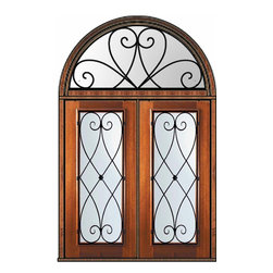 Pre-hung Transom Double Door 80 Wood Mahogany Charleston Full Lite - Front Doors