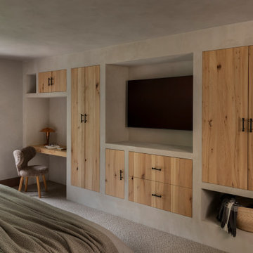 Antique Elm Built-In Cabinetry in Wabi-Sabi Lakeside Bedroom