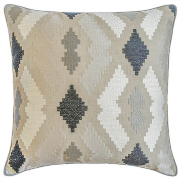 Beige Cotton Embroidery 24"x24" Throw Pillow Cover - Paternella