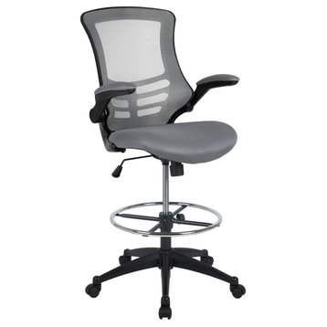 Mid-Back Dark Gray Mesh Ergonomic Drafting Chair with Adjustable Foot Ring...
