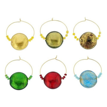 GlassOfVenice Murano Glass Ca D`Oro Disk Wine Glass Charms Set of 6