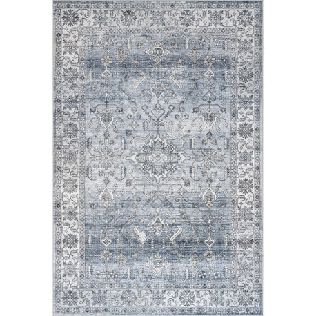 Nuloom Machine Washable Britt Persian Stain Repellent Area Rug, Blue 8'x10'