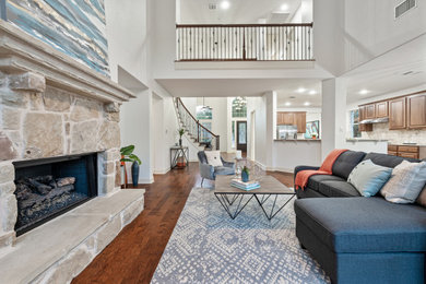Example of a transitional living room design in Austin