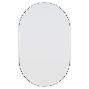 22" W X 36" H Pill Shape Stainless Steel Framed Mirror, White