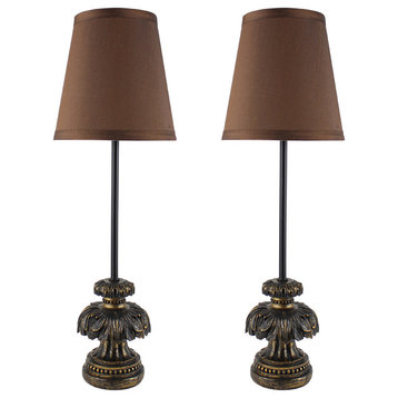 Urbanest Set of 2 Charlotte Mini Buffet Lamps in Burnt Gold w/ Chocolate Shades