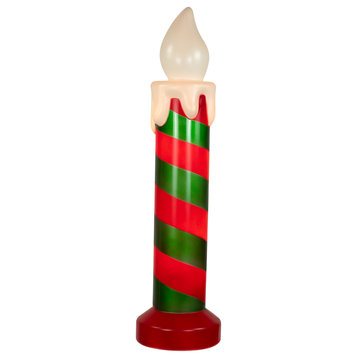 20" Lighted Green and Red Striped Blow Mold Candle Outdoor Christmas Decoration