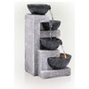Gray Cascading Bowl Tabletop Fountain With LED Lights