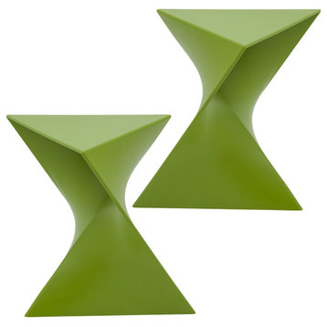 Leisuremod Randolph Modern Triangle Accent Side End Table, Green, Set of 2