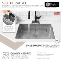 STYLISH 30" Single Bowl 16 Gauge Stainless Steel Kitchen Sink With Grid