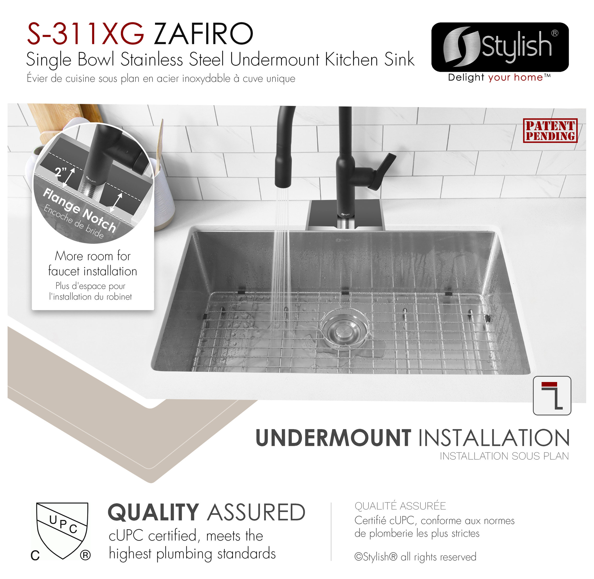 STYLISH 30" Single Bowl 16 Gauge Stainless Steel Kitchen Sink With Grid
