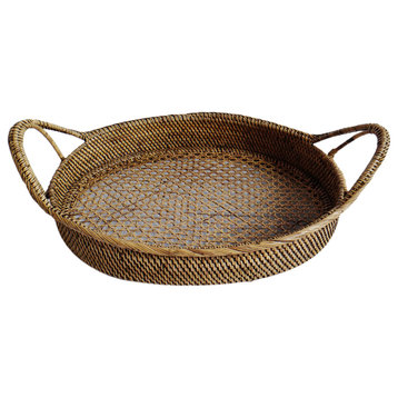 Tea Stained Rattan Oval Tray