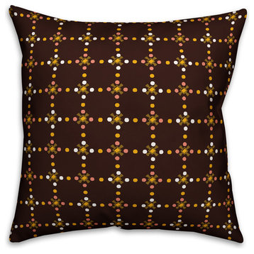 Whimsical Folk Pattern, Brown Throw Pillow, 20"x20"