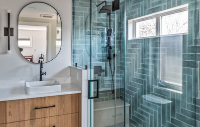 Bathroom of the Week:  Teal Tile and a Curbless Shower