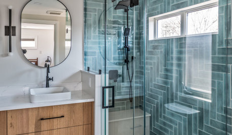 Bathroom of the Week:  Teal Tile and a Curbless Shower