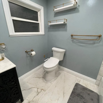 Master Bathroom, Blues, Golds and whites