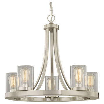 Industrial Chandelier Satin Nickel with Clear Glass 5-Light