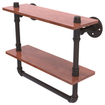 Pipeline Double Ironwood Shelf with Towel Bar, Oil Rubbed Bronze, 16"