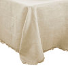 Fringed Burlap Design Tablecloth, Ivory, 90"x132"
