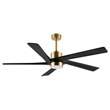 54" Reversible 5-Blade LED Ceiling Fan With Remote and Light, Gold/Black