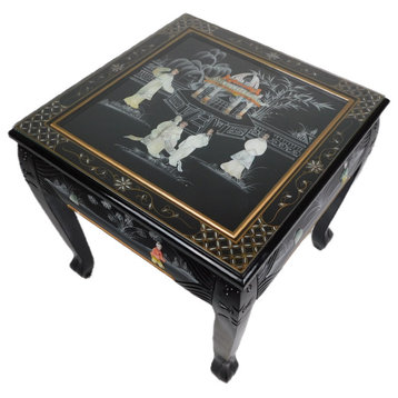 Dragon Leg Oriental End Table Inlaid Pearl, Black Lacquer