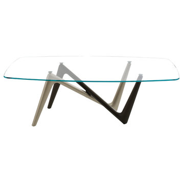 Esse Dining Table, Bronze and Titanium Base With Glass Top
