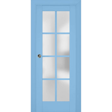 Sliding Pocket Door 32 x 80, Veregio 7412 Aquamarine & Frosted Glass, Rail