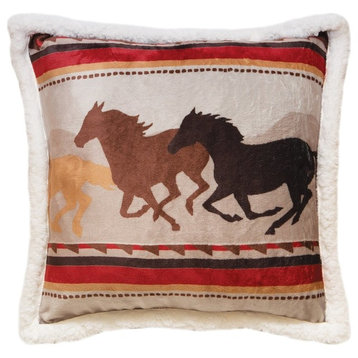 Carstens Wrangler Running Horse Sherpa Fleece Throw Pillow, 18x18