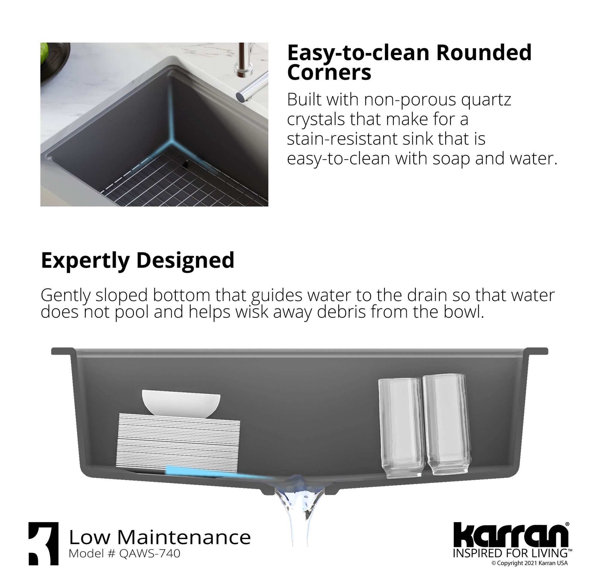 Karran 34" Quartz Farmhouse Single Bowl Workstation Kitchen Sink, White