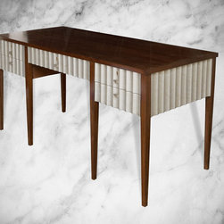 Metaphor | 6-Leg Writing Desk with Fluted Drawers in Antique Silver Finish - Desks And Hutches