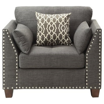 Comfortable Accent Chair, Tufted Loose Linen Cushions With 3 Pillows, Charcoal