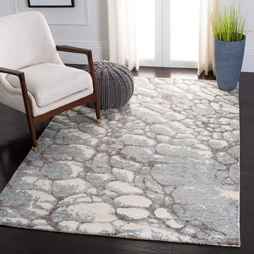 Transitional Area Rug, Abstract Patterned Polypropylene, Grey/Ivory