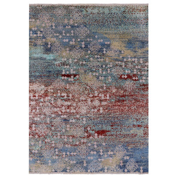 4' 10" X 6' 6" Modern Hand Knotted Wool and Silk Rug Q6668