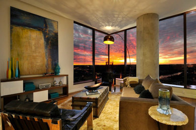 Example of a trendy living room design in Austin