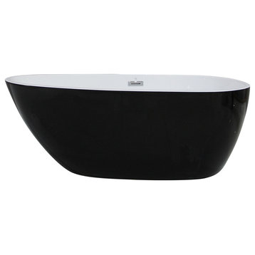 59" Black/White Oval Acrylic Free Standing Soaking Bathtub