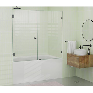 58.25"x61" Frameless Shower Bath Door Wall Hinge, Oil Rubbed Bronze