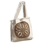 Sandy by the Sea Designs - Coastal Frayed Edge Beach Bag, Sand Dollar, Mocha on Ivory - Fabulous frayed edge beach bag by Sandy by the Sea Designs.  Totally wash & dry cotton canvas with lots of  pockets inside.  Works also as a travel bag, under the airline seat, or yoga bag.  Durable and fashionable, very beachy!!