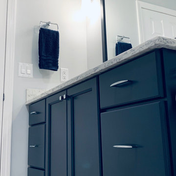 Contemporary Bonavista Bathroom Remodel with Marmol Venatino Tile Shower
