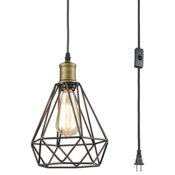 Farmhouse Plug in Pendant Light with On/Off Switch Wire Caged Hanging Pendant