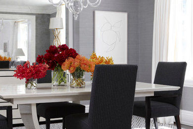 Enclosed dining room - transitional enclosed dining room idea in Toronto with gray walls