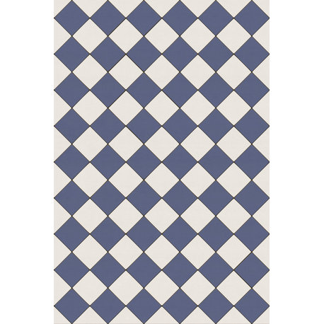 Joli Sol Checkers Blue and Ivory Vinyl Mat, 48x72 Rectangle