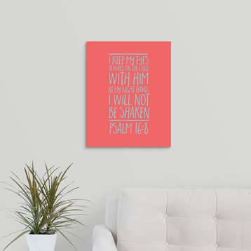 "Psalm 16:8 - Scripture Art in Teal and Coral" Wrapped Canvas Art Print, 16"x...