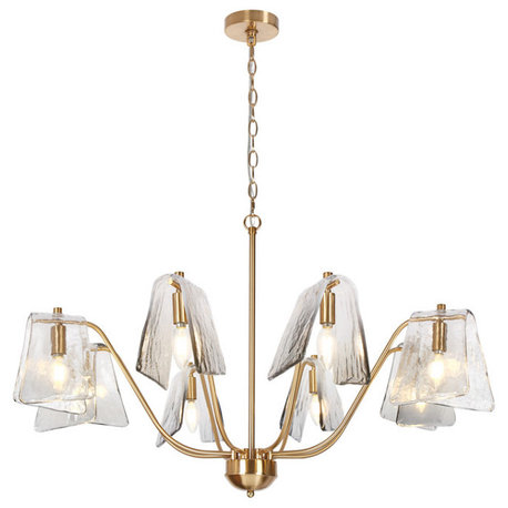 LNC Afmean 8-Light 35.4" Modern Wagon Wheel Glass Chandelier, Brass/Gray