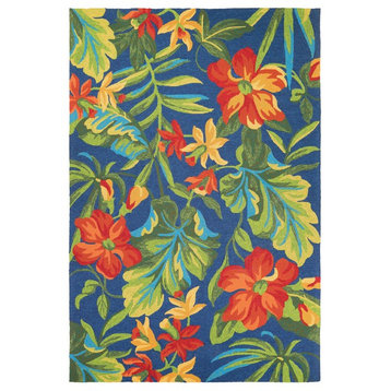 Couristan Covington Tropical Orchid Area Rug, Azure-Forest Green-Red, 5'6"x8'