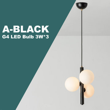MIRODEMI® Drap | LED Glass Balls Chandelier in Nordic Style, Black, Milky, Warm Light