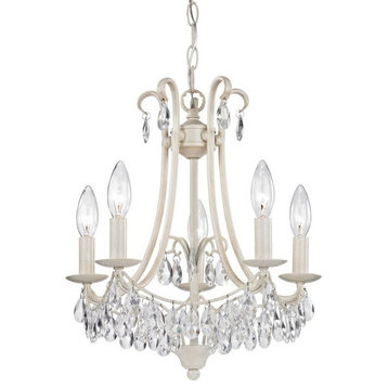 Modern Farmhouse Candle Style 5-Light Chandelier in Antique Cream Finish Clear