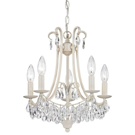 Modern Farmhouse Candle Style 5-Light Chandelier in Antique Cream Finish Clear