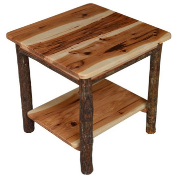 Hickory Solid Wood End Table with Shelf, Rustic Hickory
